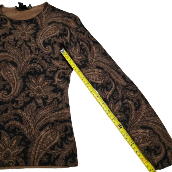 ✨2/$25 LRL Ralph Lauren~Brown Paisley~Lagenlook~Sweater Cashmere Silk~SM - Picture 6 of 8